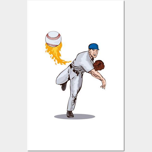 American Baseball Pitcher Retro Wall Art by retrovectors